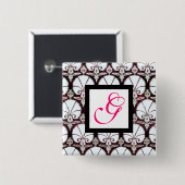 WEISSE KARNATIONEN DAMASK MONOGRAM rosa Fuchsie Button (Vorne & Hinten)