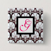 WEISSE KARNATIONEN DAMASK MONOGRAM rosa Fuchsie Button (Vorderseite)