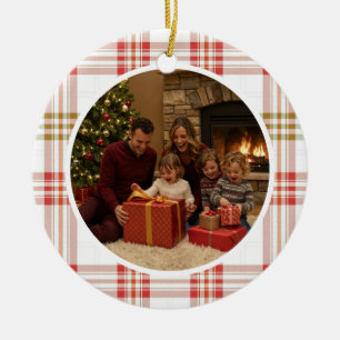 Weiße Karo-Familienweihnachten Keramik Ornament
