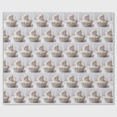 Weiße Kätzchen in einem Korb Geschenkpapier (Flach)