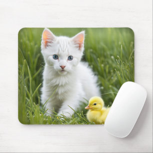 Weiße Kätzchen mit Duckring Mousepad