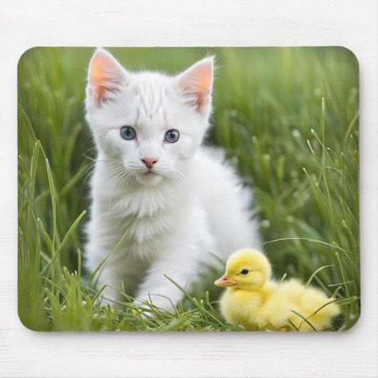 Weiße Kätzchen mit Duckring Mousepad (Vorne)