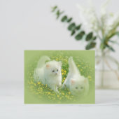 weiße Kätzchen und grüne Blume Postkarte (Stehend Vorderseite)