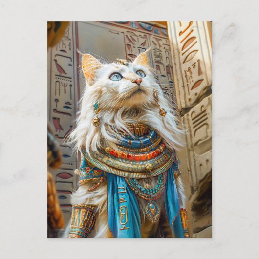 Weiße Katze als Hohepriester auf Throne Postkarte (Vorderseite)