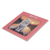 Weiße Katze am See Fliese (Seite)