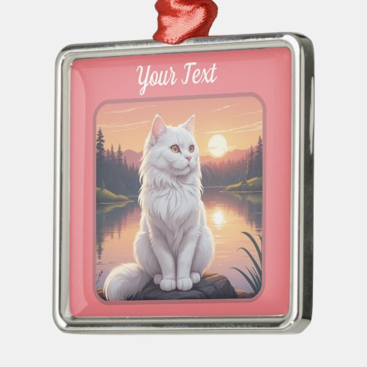 Weiße Katze am See Ornament Aus Metall (Links)