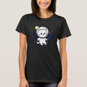 Weiße Katze Astronaut Weltraum Tierliebhaber Mond T-Shirt