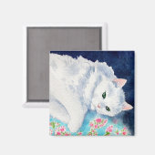 Weiße Katze auf Blumensteppmagnet Magnet (Vorderseite/Rückseite)