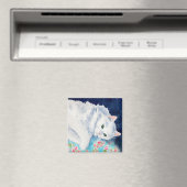 Weiße Katze auf Blumensteppmagnet Magnet (In Situ (Geschirrspüler))