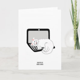 Weiße Katze auf der Grußkarte des Notebooks schlaf Karte