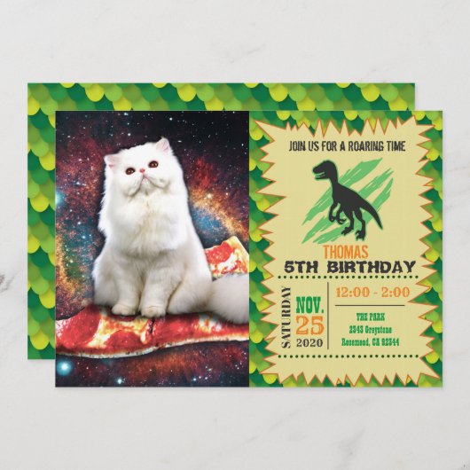 Weiße Katze auf der Pizza Einladung (Vorne/Hinten)