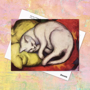 Weiße Katze auf einem gelben Kissen Franz Marc Pos Postkarte