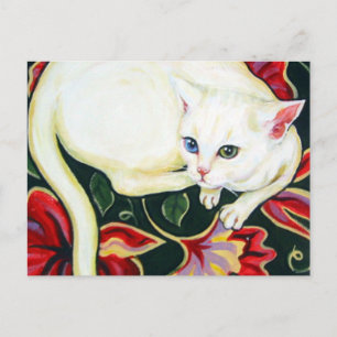 Weiße Katze auf einem Kissen Postkarte