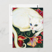 Weiße Katze auf einem Kissen Postkarte (Vorne/Hinten)