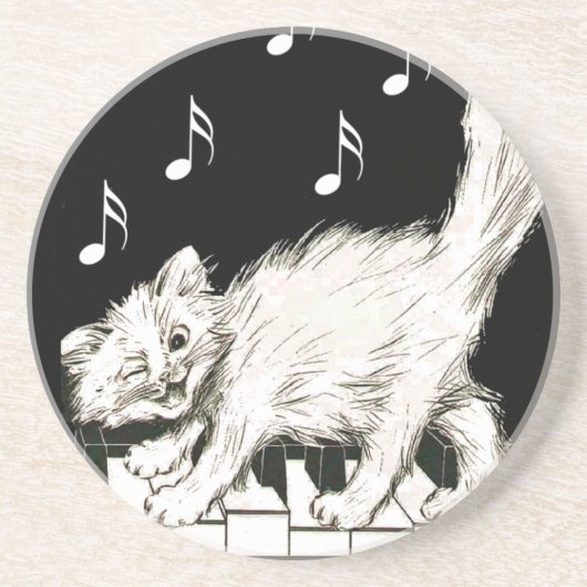 Weiße Katze auf Klaviertasten Getränkeuntersetzer (Vorne)