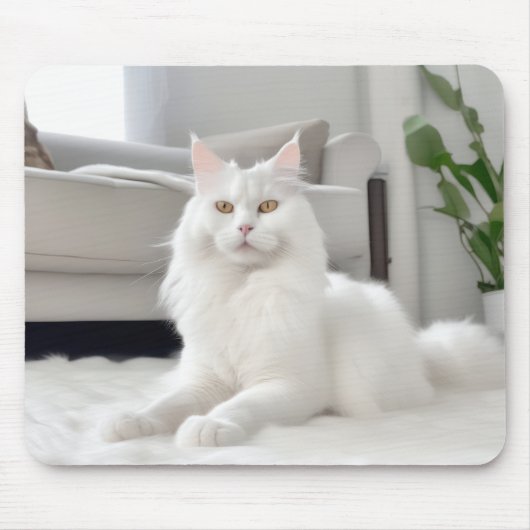 Weiße Katze auf Pelzfelle Mousepad (Vorne)