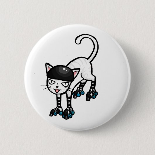 Weiße Katze auf rollerskates Button (Vorderseite)