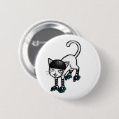 Weiße Katze auf rollerskates Button (Vorne & Hinten)