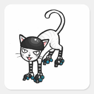 Weiße Katze auf rollerskates Quadratischer Aufkleber