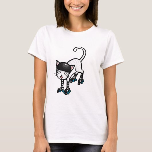 Weiße Katze auf rollerskates T-Shirt (Vorderseite)