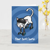 Weiße Katze auf Rollerskiern, anpassbare Vorlage (Gelbe Blume)