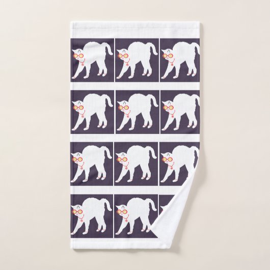 Weiße Katze aufgezogen 3 Stück Poly Baumwollkronen Badhandtuch Set (Handtuch)