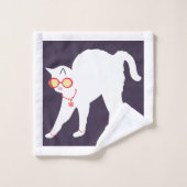 Weiße Katze aufgezogen 3 Stück Poly Baumwollkronen Badhandtuch Set (Waschlappen)