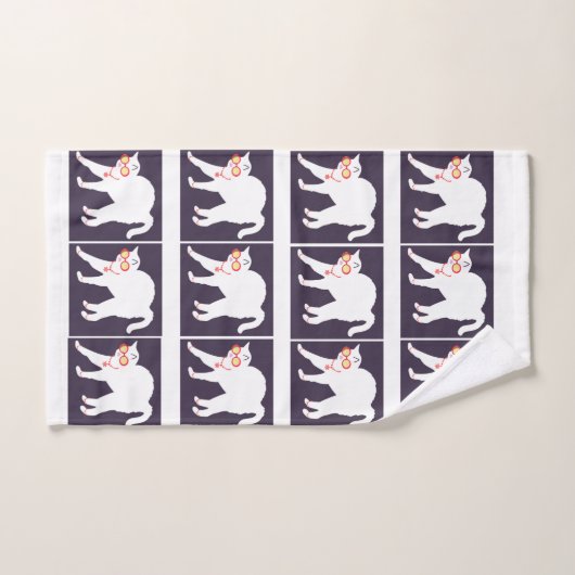 Weiße Katze aufgezogen 3 Stück Poly Baumwollkronen Badhandtuch Set (Handtuch)