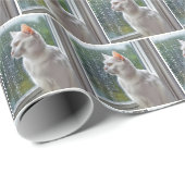 Weiße Katze Ausblick aus einem Regenfenster Geschenkpapier (Rolleneckpunkt)