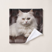 Weiße Katze Badhandtuch Set (Waschlappen)