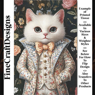 Weiße Katze Barock besticktes Outfit CB8 Découpage Seidenpapier