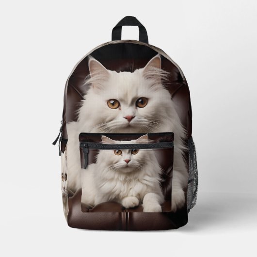 Weiße Katze Bedruckter Rucksack (Vorderseite)