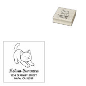 Weiße Katze beim Strecken Adresse Gummistempel (Stempel)
