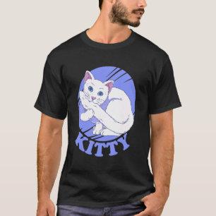 Weiße Katze beißt Schwanz T-Shirt