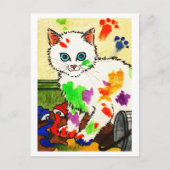 Weiße Katze bekommt überall Farben Postkarte (Vorderseite)