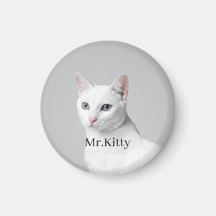 Weiße Katze Benutzerdefinierter Name des Haustiere Magnet