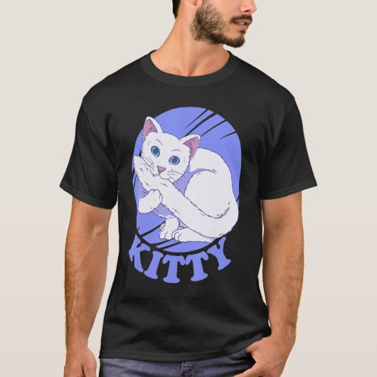 Weiße Katze bittet Schwanz T-Shirt (Vorderseite)