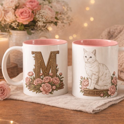 Weiße Katze Blaue Augen Monogramm Tasse