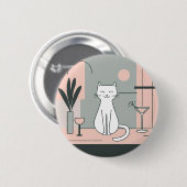 weiße Katze Cocktailparty Katzen Retro-Stil Button (Vorne & Hinten)