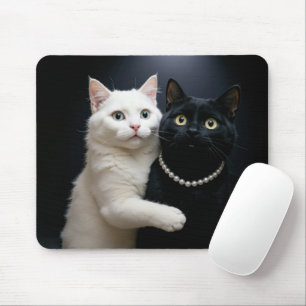 Weiße Katze, die eine schwarze Katze umarmt Mousepad