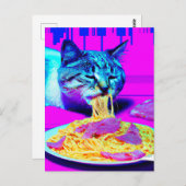 Weiße Katze Eating Spaghetti generativecontent Postkarte (Vorne/Hinten)
