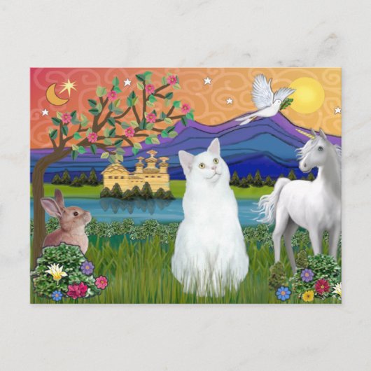 Weiße Katze - Fantasieland Postkarte (Vorderseite)