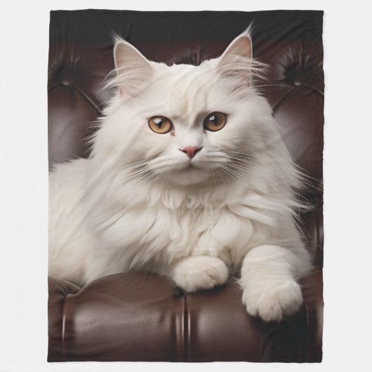 Weiße Katze Fleecedecke (Vorderseite)