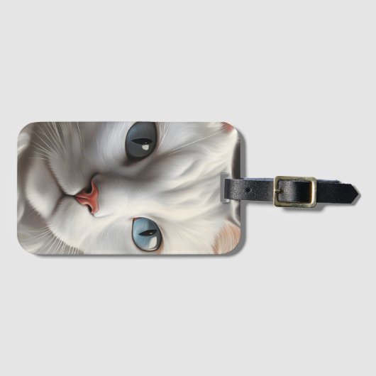 Weiße Katze Gepäckanhänger (Vorderseite (Horizontal))