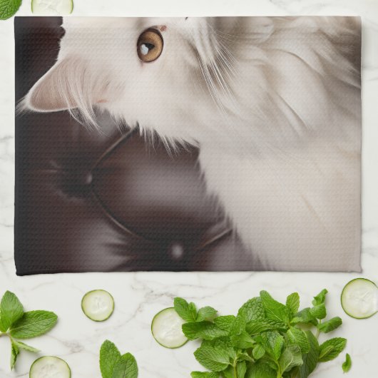 Weiße Katze Geschirrtuch (Gefaltet)