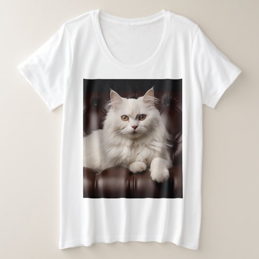 Weiße Katze Große Größe T-Shirt (Design vorne)