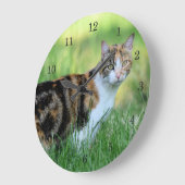 Weiße Katze Große Wanduhr (Winkel)