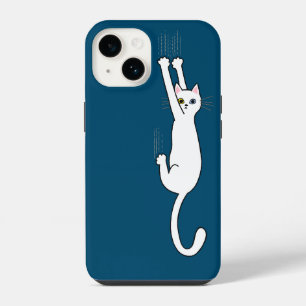 Weiße Katze hält sich mit Krallen fest - Lustig iPhone 14 Hülle