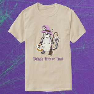 Weiße Katze Hexe Launische Halloween Süßigkeit Uni T-Shirt