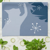 Weiße Katze & Holly, Mitternachtsblau, Teetuch Geschirrtuch (Gefaltet)